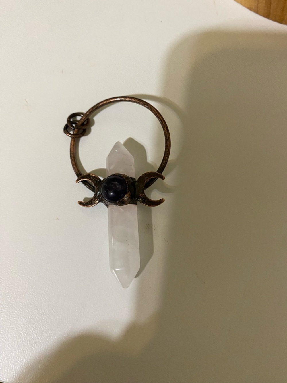 Quartz Point Pendant Keyring with Black Accent - Women Jewelry